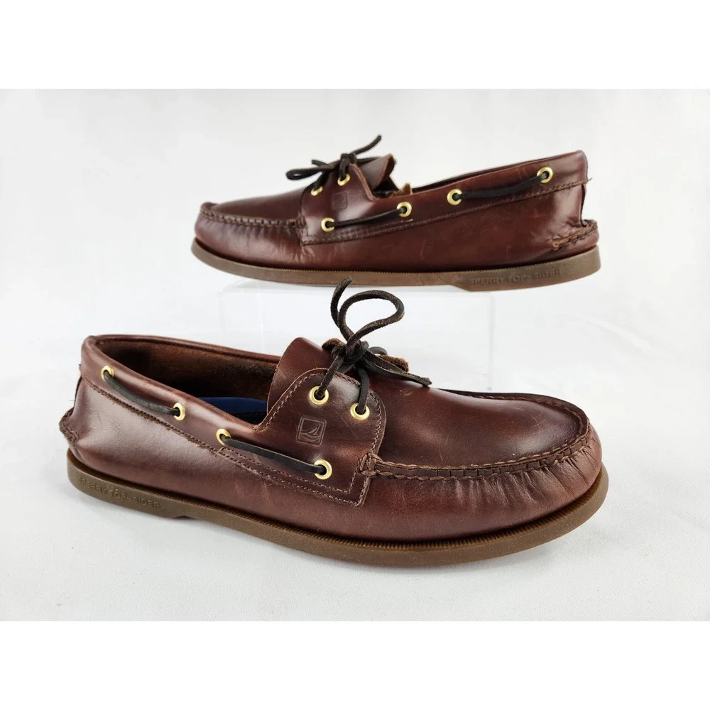 Sperry 2-EYE LEATHER Boat Shoe Deck Water Leather Amaretto Slip On Men's Size 13